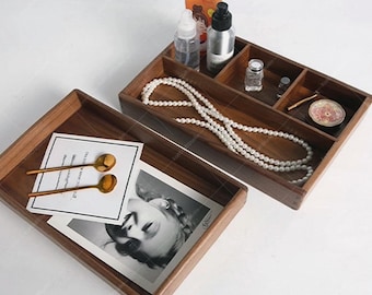 Black Walnut Desktop Organizer Box: Multifunctional Wooden Storage Tray