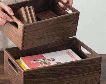 Walnut Wood Desktop Organizer: Vintage Style Wooden Storage Box