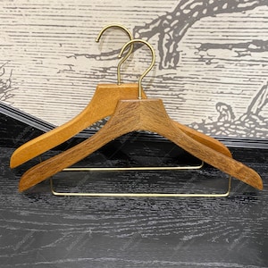 Wooden Hangers With Bar,Brown Wood Cloth Hangers, Non-Slip Solid Hangers ,Great for Jacket, Dress, Suit Hangers