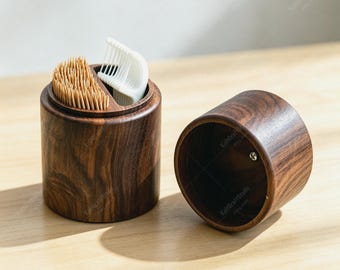 Tandenstokerhouder van walnoothout | Houten tandenorganizer voor op het bureau