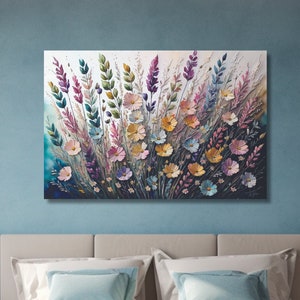 Canvaskunst met wilde bloemen, intrekcadeau Bloemendecoratie Woonkamer Wilde bloemendecoratie Slaapkamer Muurdoek Over de bank Muurkunst