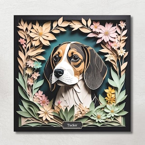 Beagle Canvas Wrap, Beagle Portrait Print, 3D Illusion Art with Dog Name Personalization, Beagle Lover Perfect Gift, Dog Mom Dog Dad Gift