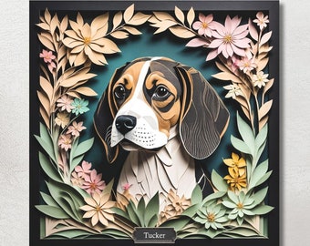 Beagle Canvas Wrap, Beagle Portrait Print, 3D Illusion Art with Dog Name Personalization, Beagle Lover Perfect Gift, Dog Mom Dog Dad Gift