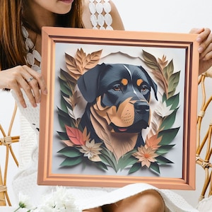 Rottweiler Portrait, 3-D Illusion Papercut Imitation Dog Lover Wall Art, Dog Owner Gift, Rottweiler Mom or Dad Gift, Vet Clinic Decor