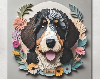Gepersonaliseerde Bernedoodle-canvas: 3D-illusie hondenportret