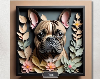 Französische Bulldogge Druck - 3D Papierschnitt Illusion Kunst für anspruchsvolle Wohnkultur und Hundeliebhaber, exquisit detailliert und realistisch