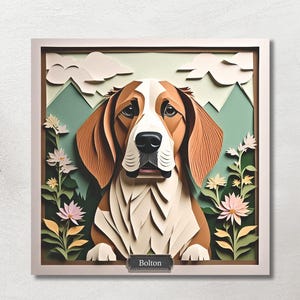 Basset Hound Wall Art - Tela personalizzata con nome del cane - Arte con cane in finta carta ritagliata - Stampa 3D con illusione di Basset Hound - Memoriale di Basset Hound