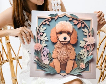 Apricot Pudel Porträt, Vintage Papierschnitt-Imitation Design, Apricot Pudel Liebhaber Wandkunst, Pudelbesitzer Geschenk, Pudel Gedenkgeschenk