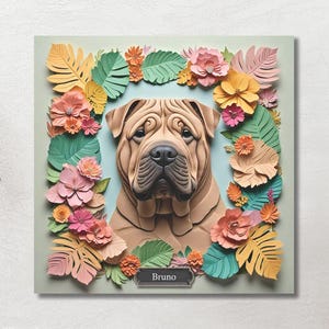 Shar Pei Wall Art for Shar Pei Dog Owner - Personalized Shar Pei Printed Canvas - 3D Illusion Art Style Pet Portrait - Shar Pei Custom Name