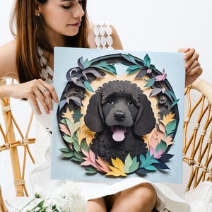 Ritratto di Labradoodle nero su tela, imitazione di carta ritagliata per amanti dei cani, regalo per proprietari di Labradoodle, decorazione per clinica veterinaria e rifugio per animali