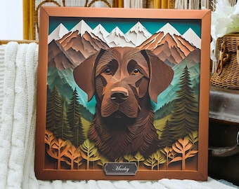 Chocolate Lab on Mountains Backdrop Canvas Print: Name Personalization Lab Lover Decor