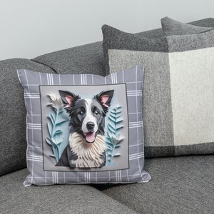 Cuscino quadrato a forma di Border Collie, con motivo che imita la carta ritagliata, regalo di inaugurazione della casa per il compleanno del proprietario di un Border Collie, decorazione per la casa per gli amanti del Border Collie.