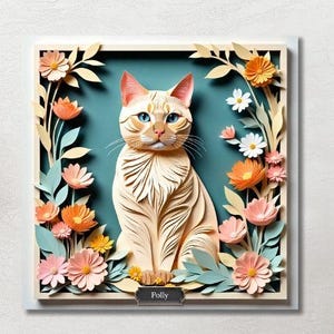Personlig Flame Point Siamesisk katt Canvas: Cottagecore Blomsterhusdjursminnesmärke