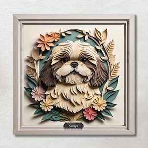 Shih Tzu Portrait, Imitation Papercut Dog Lover Wall Art, Dog Owner Gift, Shih Tzu Mom or Dad Gift, Vet Clinic or Animal Shelter Decor