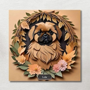 Brown Pekingese Wall Art, Faux Papercut Dog Canvas, Personalized Pet Portrait, Dog Lover Gift, Custom Dog Memorial Gift or Decor