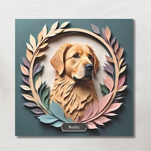 Golden Retriever Floral Wall Art Personalized Dog Name Print - Custom Pet Portrait with Leaves - Golden Retriever Mom Gift Home Decor