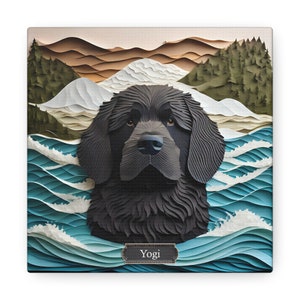 Ritratto di cane da salvataggio in acqua di Terranova in stile imitazione Papercut, regalo per mamma o papà di Terranova, arredamento per la casa per proprietari di Terranova
