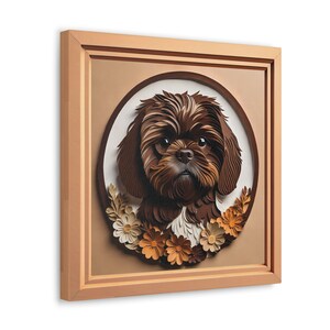 Stampa su tela di Shih Tzu marrone, effetto cornice finta 3D, arte floreale per cani, accogliente decorazione per animali domestici, regalo perfetto per gli amanti dello Shih Tzu e i genitori immagine 3