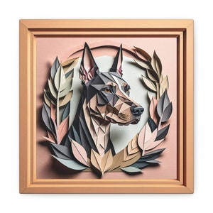 Doberman Portrait in Pastel Colors, Papercut Imitation Dog Lover Wall Art, Dog Owner Gift, Vet Clinic Animal Shelter Décor