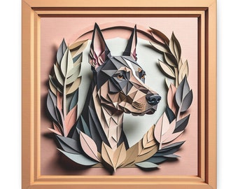 Doberman Portrait in Pastel Colors, Papercut Imitation Dog Lover Wall Art, Dog Owner Gift, Vet Clinic Animal Shelter Décor
