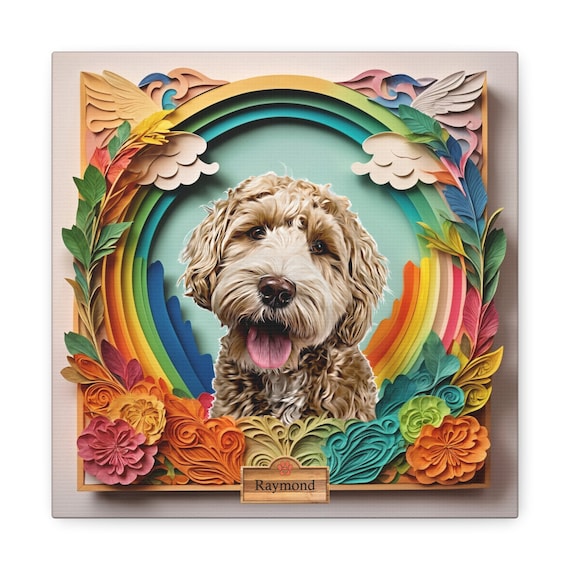 Custom Memorial Pet Portrait, Over the Rainbow Bridge Pet Loss Gift, Personalized Print on Canvas for a Dog Lover, Dog Loss Gift