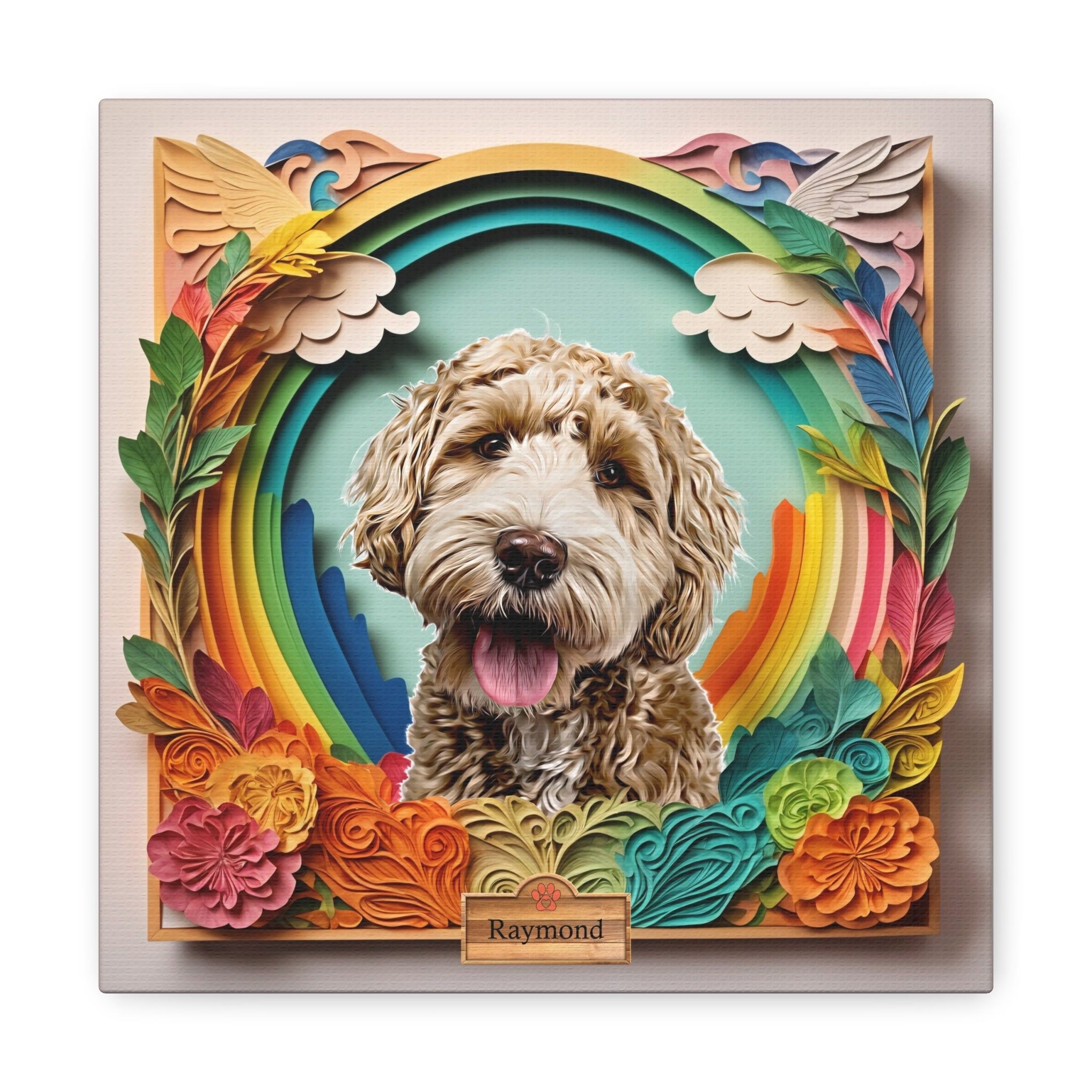 Custom Memorial Pet Portrait, Over the Rainbow Bridge Pet Loss Gift, Personalized Print on Canvas for a Dog Lover, Dog Loss Gift