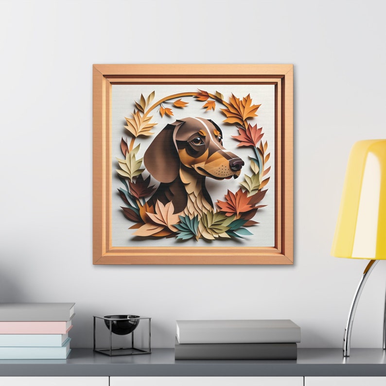 Dachshund Fall Portrait on Canvas, Papercut Imitation Design 3D illusion Frame, Doxie Lover Gift for Dachshund Mom or Dad, Seasonal Decor image 6