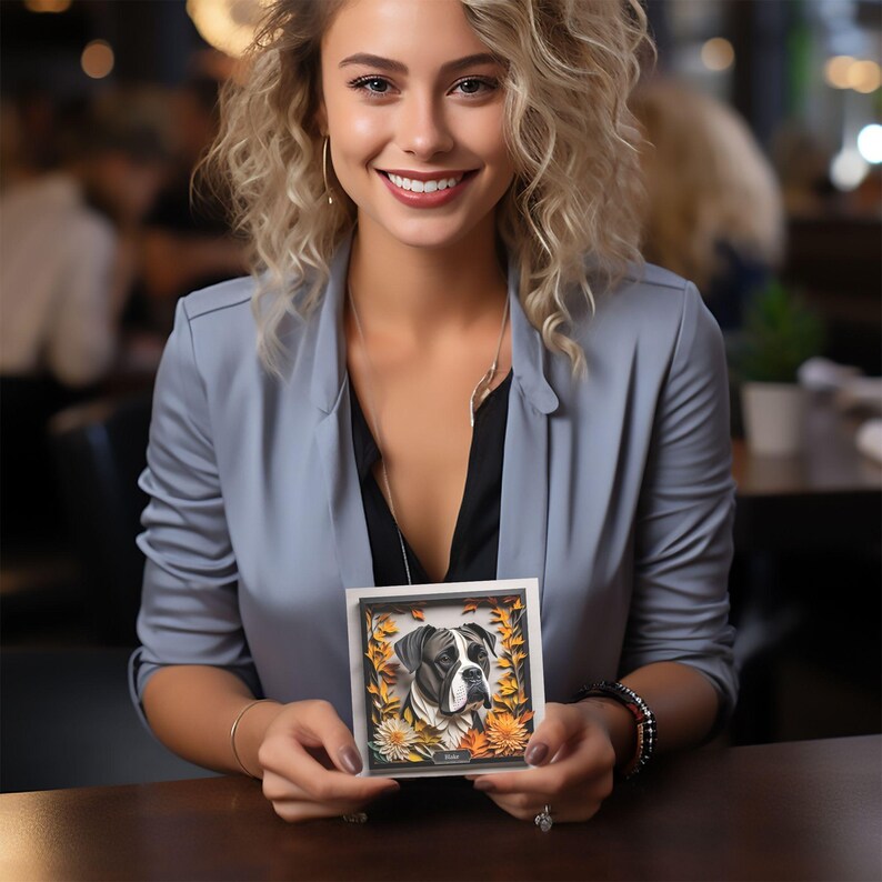 Black Boxer Dog Fall Art, Canvas Print 3D Illusion Art With Name