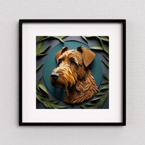 Airedale Terrier Green Branches Papercut Style Digital Print Download Airedale Terrier Wall Art Airedale Lover Gift Vintage Pet Art Design