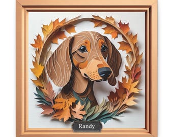 Dachshund Portrait on Canvas, 3D Illusion  Frame Craft Imitation Design, Doxie Lover Gift for Dachshund Mom or Dad, Seasonal Dog Decor