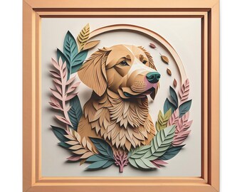 Ritratto di Golden Retriever dai colori pastello, imitazione di carta ritagliata, arte murale per amanti dei cani, regalo per proprietari di cani, regalo per mamma o papà di Labrador, imitazione artistica vintage