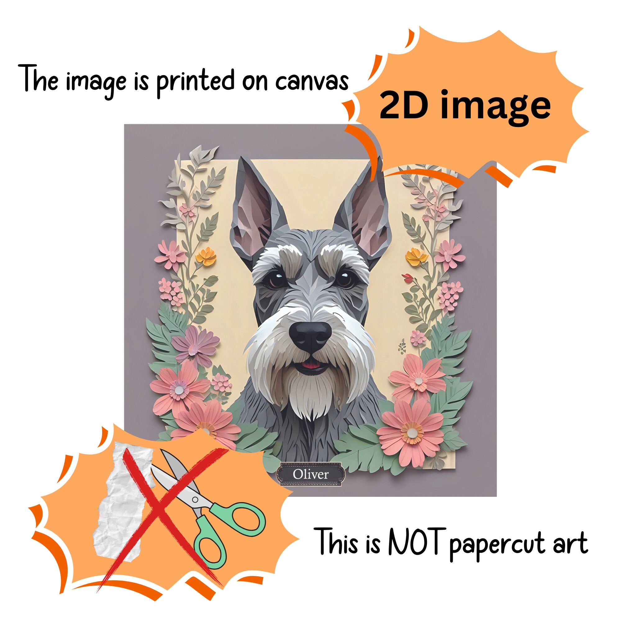 Sable Schnauzer With Cropped Ears in a Flower Arrangement, Dog Lover ...