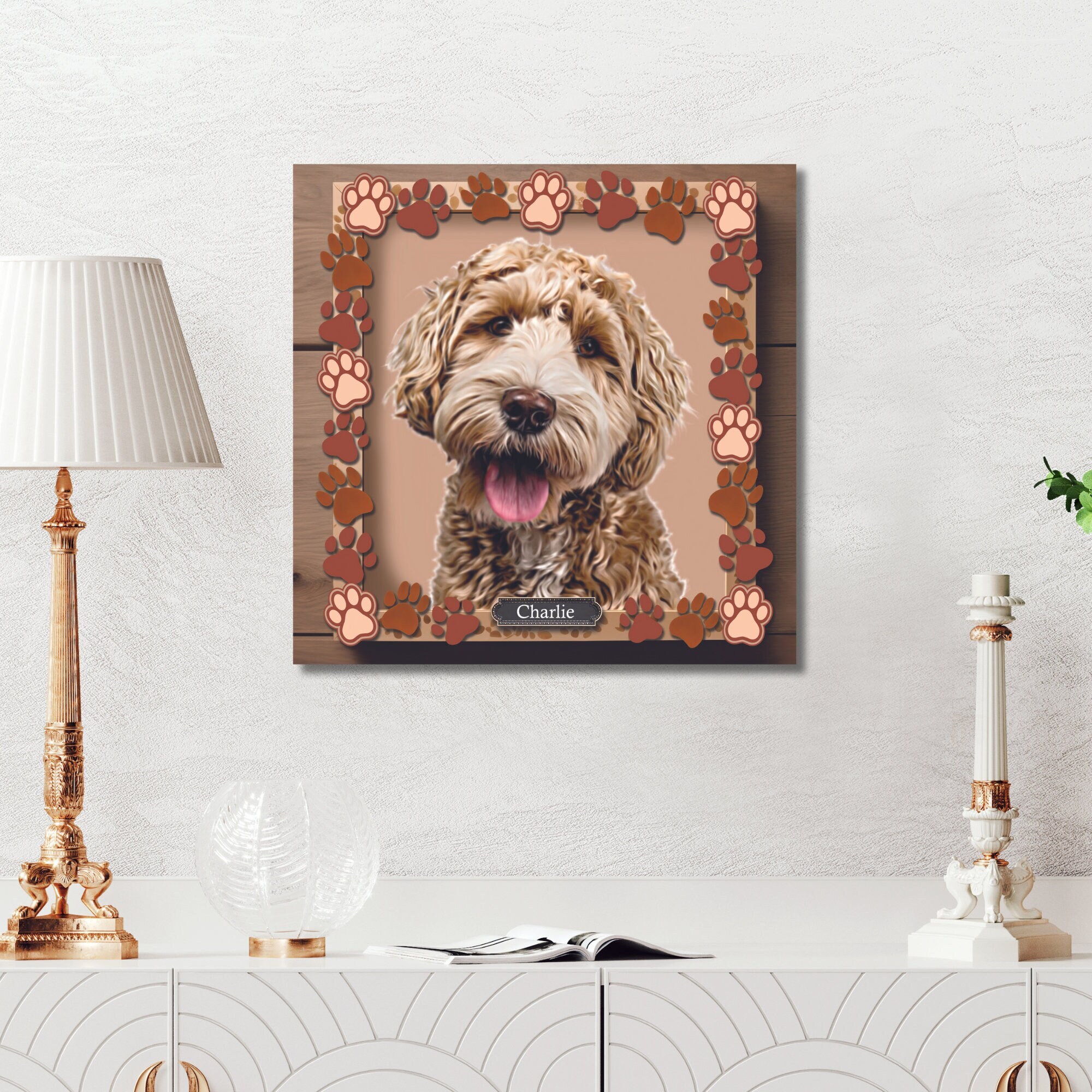 Kundenspezifisches Hundeporträt in einem Hundepfoten-Rahmen-Namen Personalisierung, benutzerdefinierte Hundekunst, Haustier-Gedenkgeschenk, benutzerdefinierte Hundeverlustgeschenk, Pfotenabdruck Hundeporträt