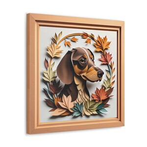 Dachshund Fall Portrait on Canvas, Papercut Imitation Design 3D illusion Frame, Doxie Lover Gift for Dachshund Mom or Dad, Seasonal Decor image 2