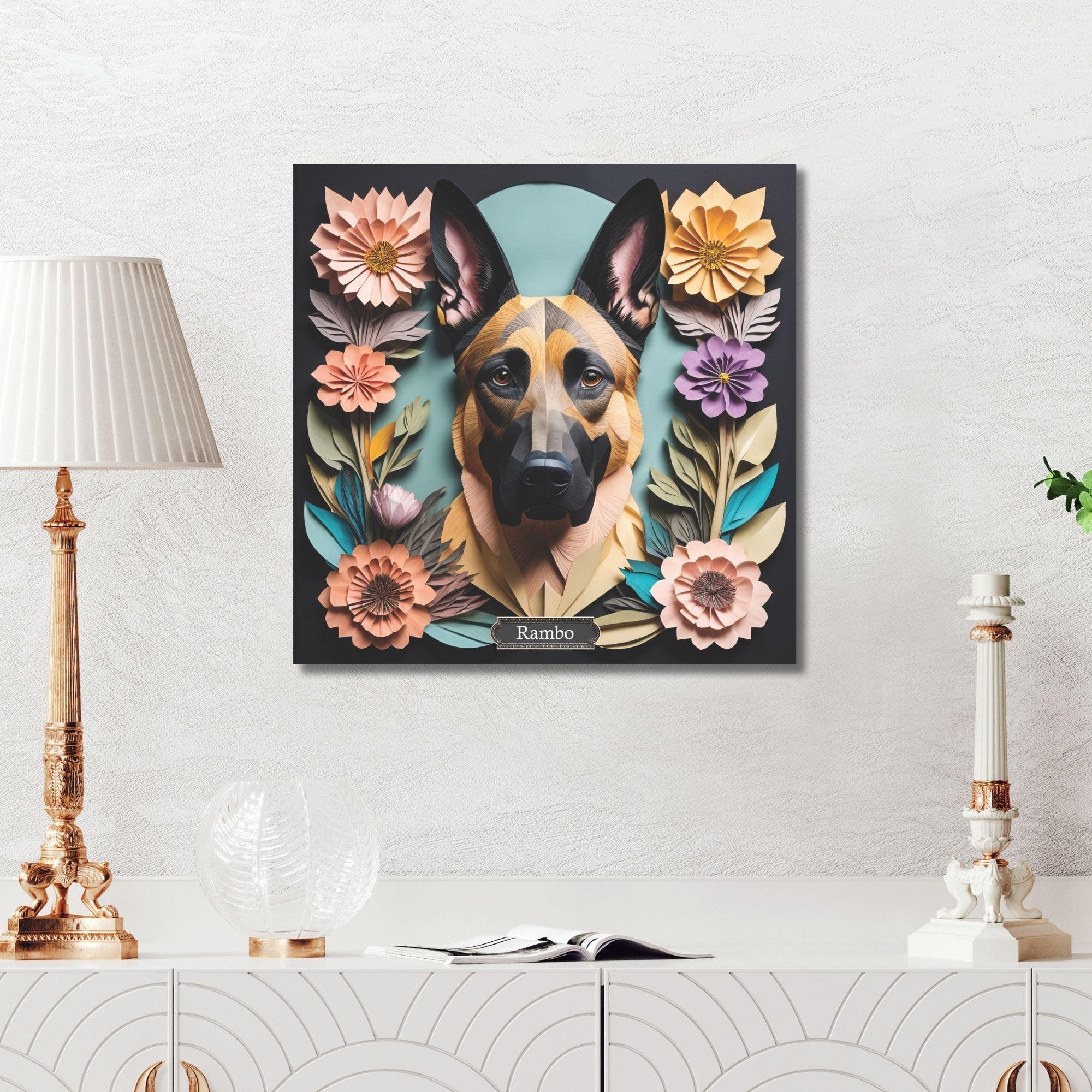 Belgian Malinois Portrait, Vintage Papercut Imitation Design, Dog Lover Wall Art, Dog Owner Gift, Belgian Malinois Memorial Gift