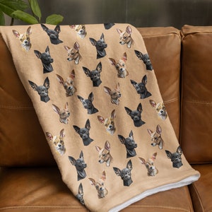 Chihuahua bedel fluwelen pluche deken, reekleurig en zwart chihuahuaontwerp, cadeau chihuahualiefhebber, woondecoratie chihuahua