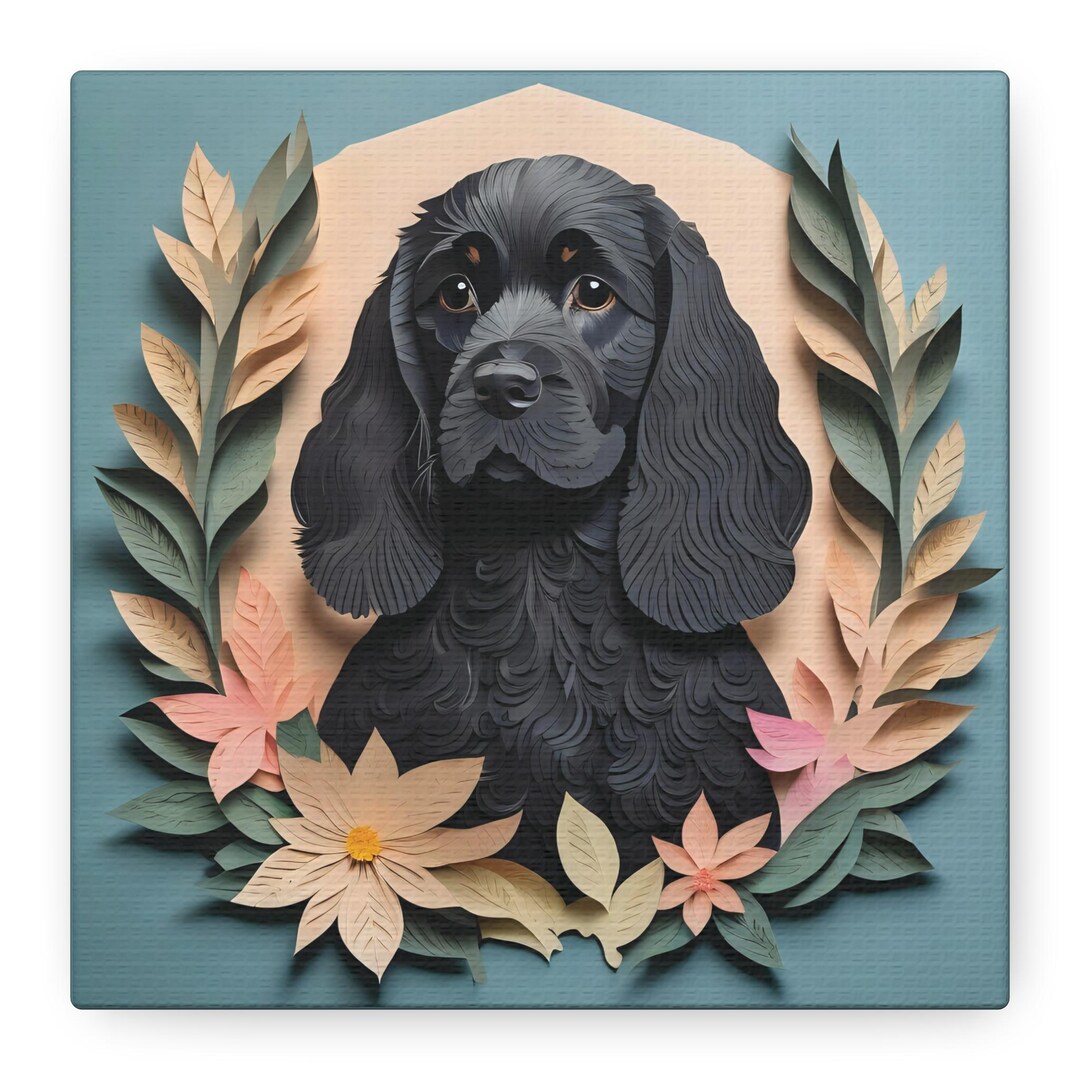 Black Cocker Spaniel Canvas Portrait: Papercut Style Dog Lover Wall Art ...