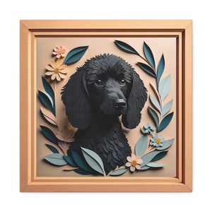 Black Poodle Portrait Pastel Colors, Papercut Imitation Dog Lover Wall Art, Dog Owner Gift, Poodle Mom or Dad Gift, Vintage Imitation Art