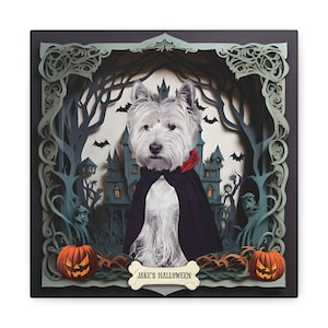 Custom Halloween Pet Portrait on Canvas, Personalized Halloween Cat and Dog Halloween Decor for Mom and Dad, Halloween Art Gift Pet Owner