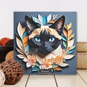 Siamese Cat Portrait on Canvas, Papercut Imitation Feline Art Print for Home Decor, Cat Lover and Siamese Cat Owner Gift, Cat Memorial Gift