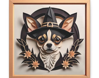 Halloween Chihuahua Canvas Print, Papercut Imitation Art, Fall Holiday Décor or Gift for a Chihuahua Lover