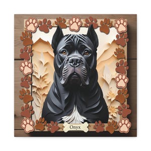 Black Cane Corso Paw Print Portrait, 3D Illusion Canvas Print, Cane Corso Mom or Dad Gift, Dog Breeder or Dog Walker Gift, Vet Office Decor