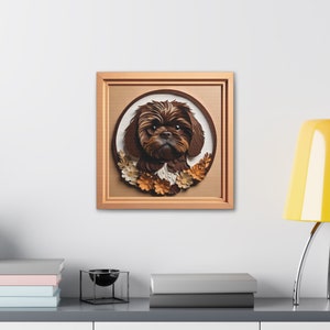 Stampa su tela di Shih Tzu marrone, effetto cornice finta 3D, arte floreale per cani, accogliente decorazione per animali domestici, regalo perfetto per gli amanti dello Shih Tzu e i genitori immagine 6