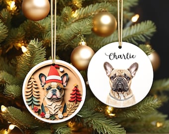 French Bulldog Custom Christmas Acrylic Ornament or Collectable Dog Breed Ceramic Ornament - Vintage Papercut Inspired Design