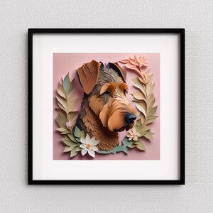 Airedale Terrier Digital Print Download Floral Arrangement Papercut Style Airedale Wall Art Vintage Pet Art Design Airedale Mom or Dad Gift