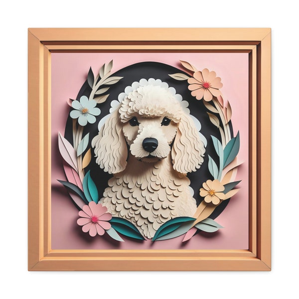 White Poodle Portrait Pastel Colors, Papercut Imitation Dog Lover Wall Art, Dog Owner Gift, Poodle Mom or Dad Gift, Vintage Imitation Art