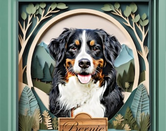 Portrait d'animal de compagnie personnalisé à partir d'une photo dans un cadre imitation papier découpé, art de chien personnalisé, cadeau commémoratif unique pour animal de compagnie, décoration murale personnalisée pour amoureux des animaux de compagnie