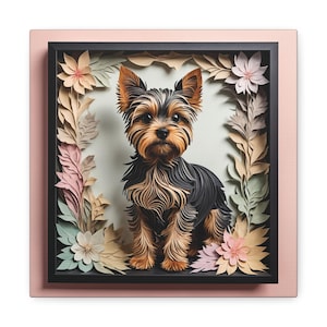 Yorkshire Terrier in Pastel Leaf Border, Vintage Style Dog Lover Art, Yorkie Owner Decor, Yorkie Mom or Dad Gift, Yorkie Memorial Gift