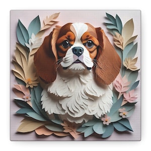 Cavalier King Charles Spaniel, ritratto in stile imitazione di carta ritagliata su tela, decorazione da parete per Cavalier, regalo per mamma Cavalier, commemorativo per Cavalier