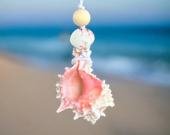 Car Charm Diffuser Pink Murex Shell| Pendant| air freshener| Beach Mirror Accessory| Ocean Decor| Coconut Girl|Tropical Summer| Hawaiian